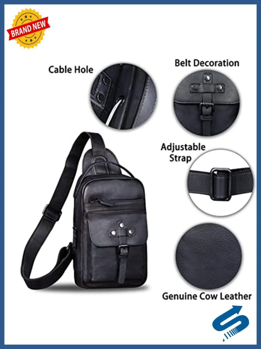 Genuine Leather Sling Bag Hiking Backpack Crossbody Daypack
